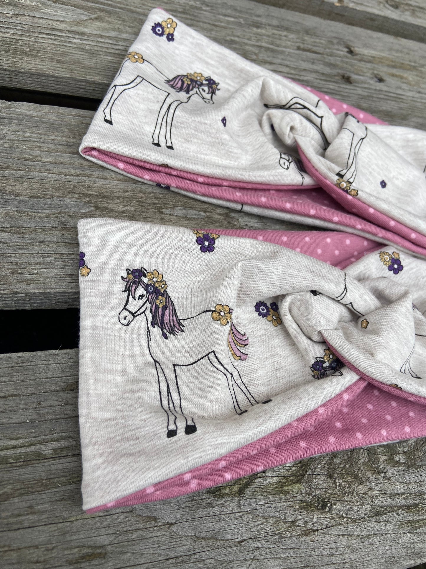 Mädchen KnotenStirnband Haarband haedband Pferd Einhorn beige sand