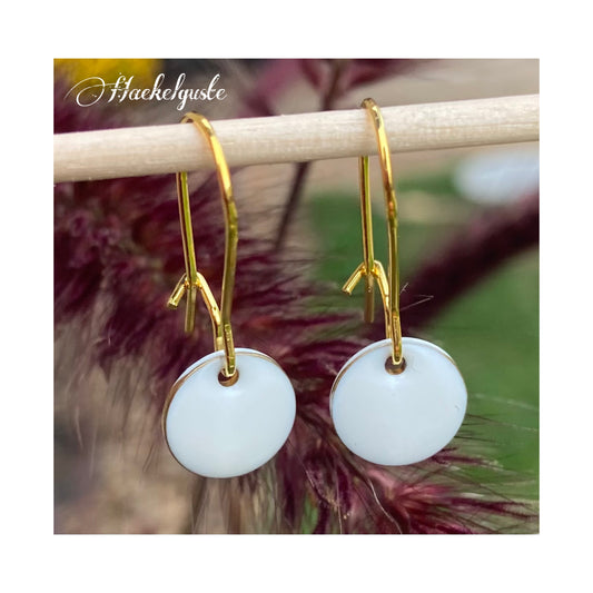 Emaille Ohrhänger Plättchen Ohrringe weiß Ohrschmuck