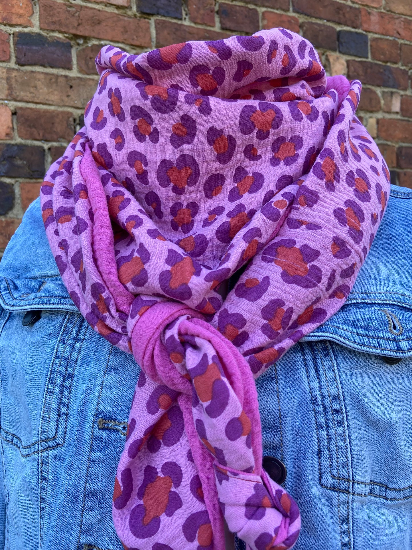 XXL Musselin Wende - Dreieckstuch Musselin leopardenprint pink neon rosa großes Tuch Damen Musselintuch Geschenk
