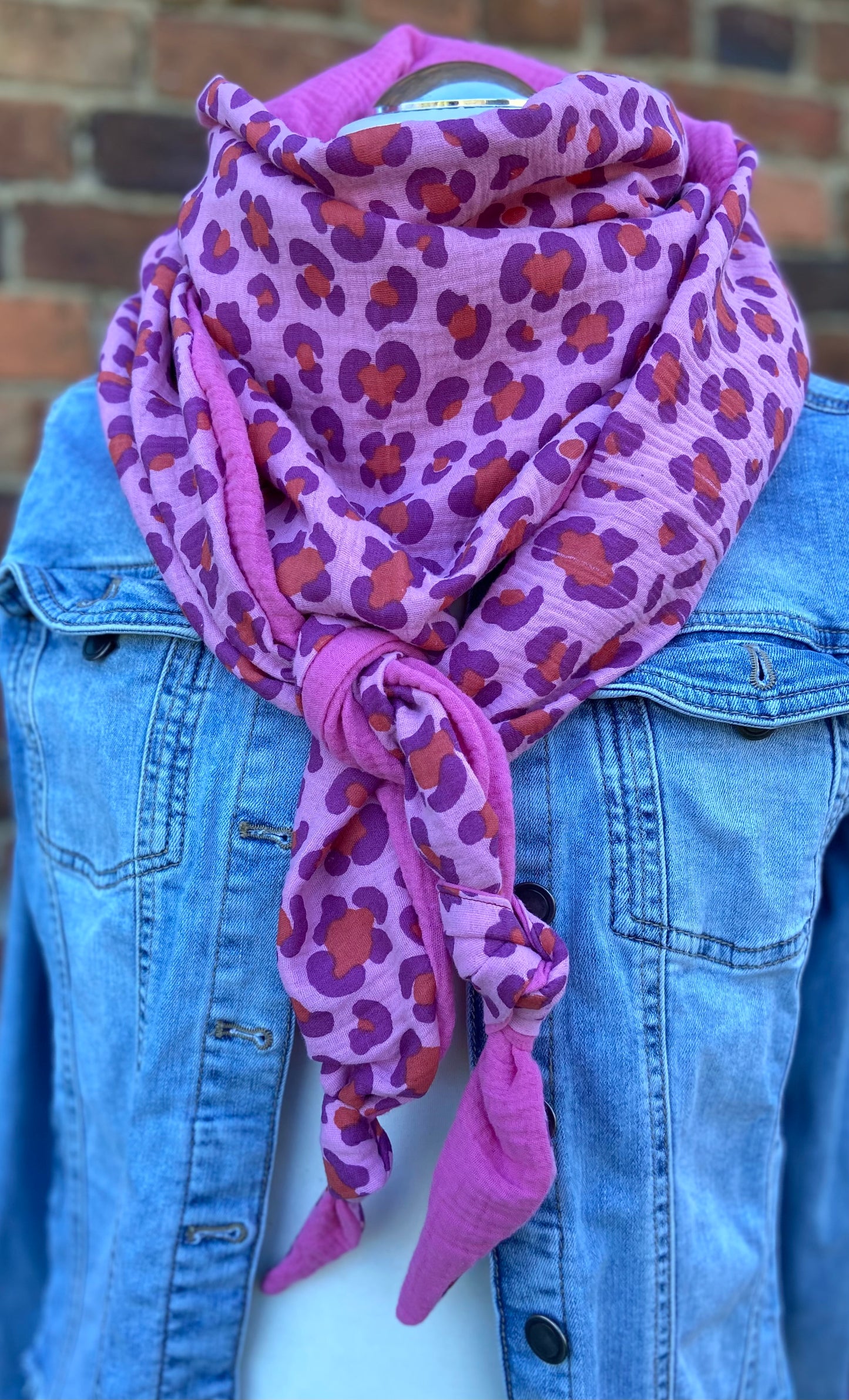 XXL Musselin Wende - Dreieckstuch Musselin leopardenprint pink neon rosa großes Tuch Damen Musselintuch Geschenk