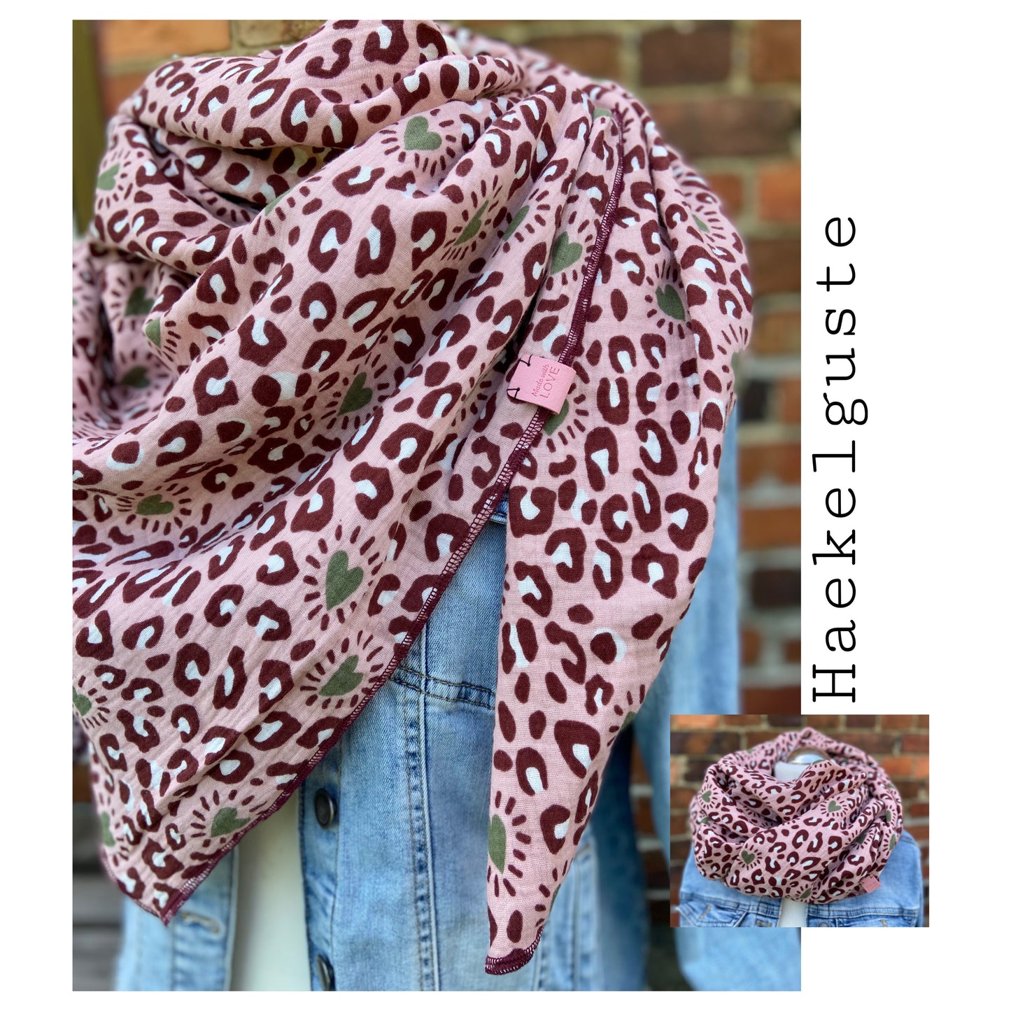 XXL Leo Musselin rosa großes Dreieckstuch Leoprint Damen Schal Geschenk Freundin Herzmensch