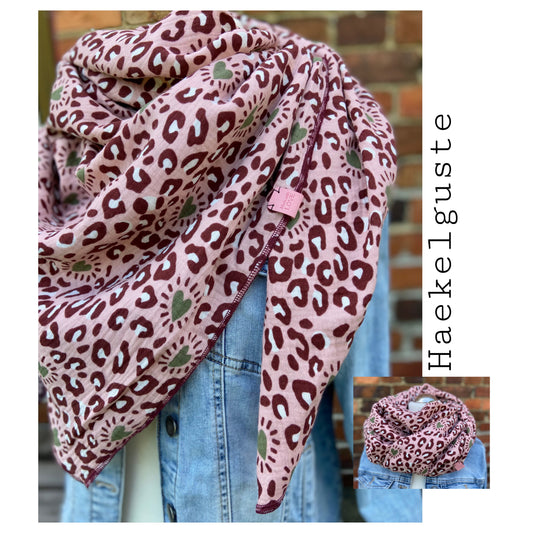 XXL Leo Musselin rosa großes Dreieckstuch Leoprint Damen Schal Geschenk Freundin Herzmensch