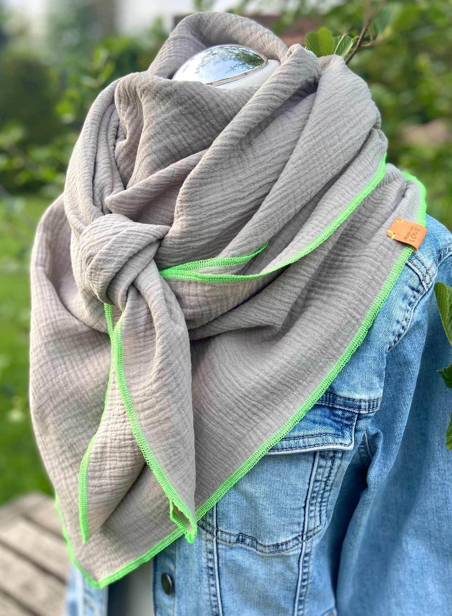 Musselintuch,  großes Dreieckstuch, Damen Schal, sand beige , neon grün, Musselintücher, Cupple