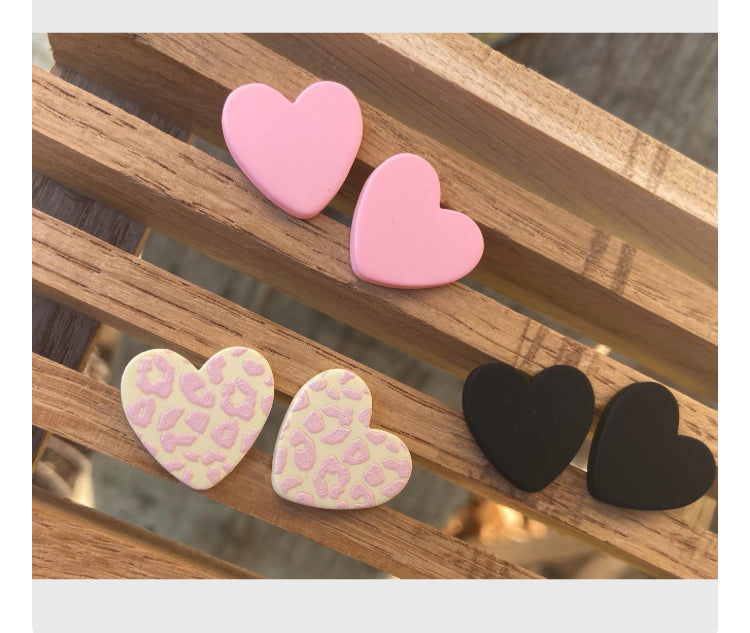 von Herzen Ohrstecker rosa pink schwarz Geschenk Ohrringe Herz