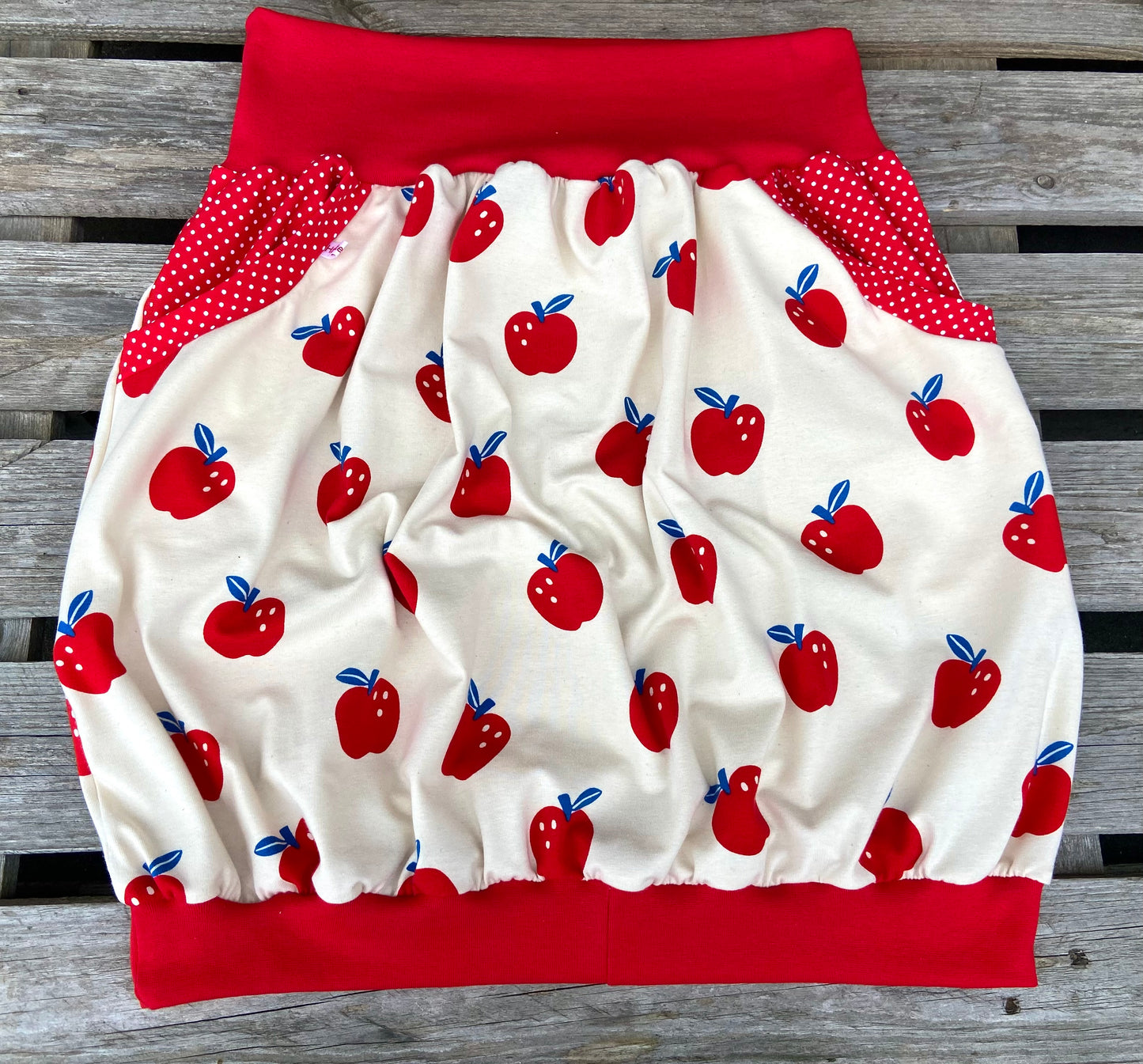 Ballonrock Apfel / Rock Damen / Sommer Rock / Taillenrock weiß rot Jersey