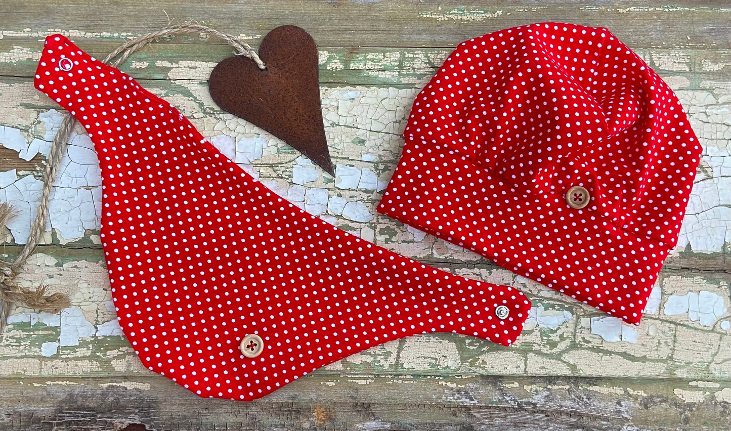 Mütze mit Bündchen rot Punkte Set Mädchen rosa Beanie Dreieckstuch Geschenk Baby Girl Mädchen