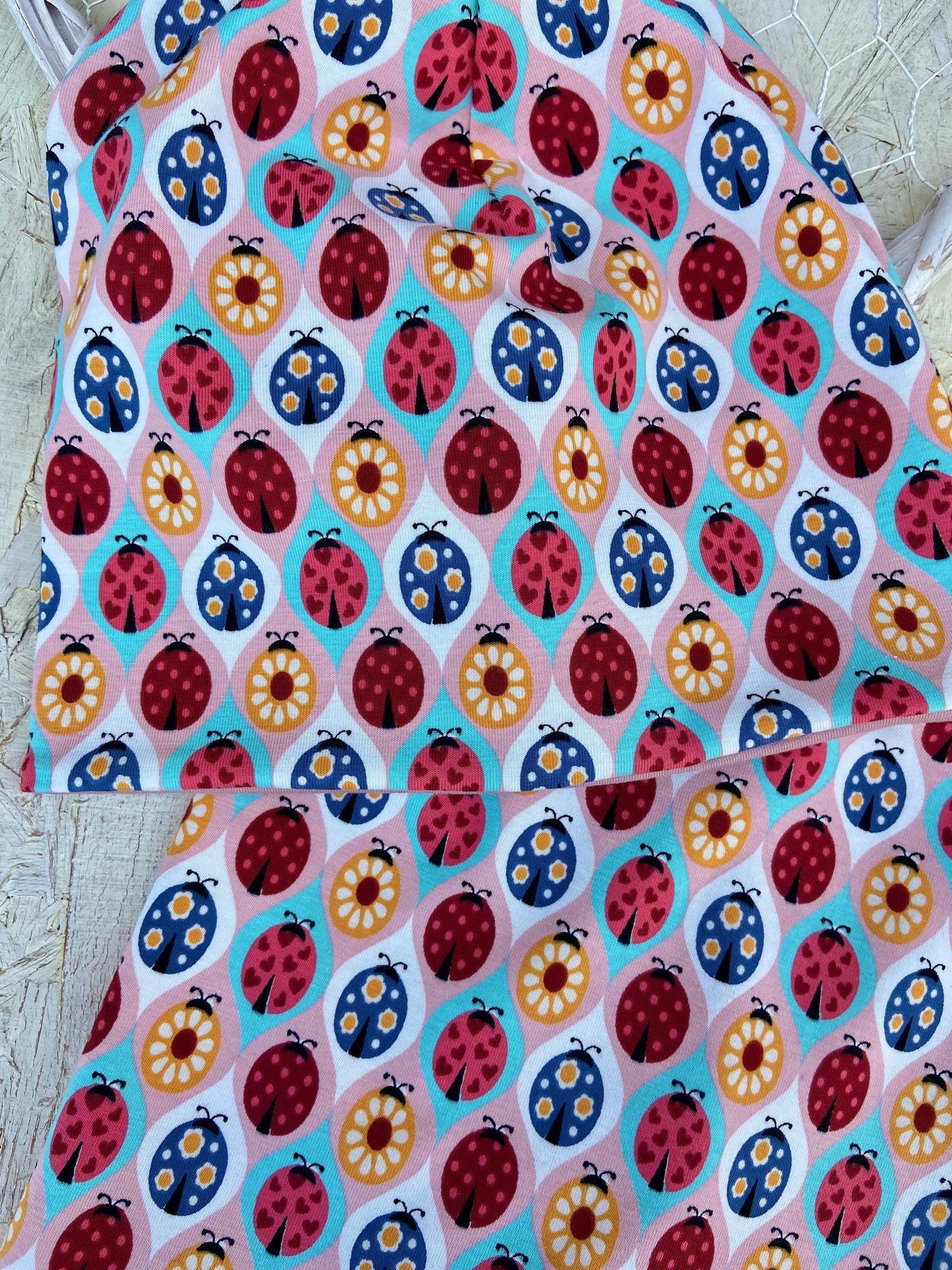 Beanie / Loop Set Mädchen, Mütze Käfer, 2 lagig Übergang, gefüttert Longbeanie Hängemütze