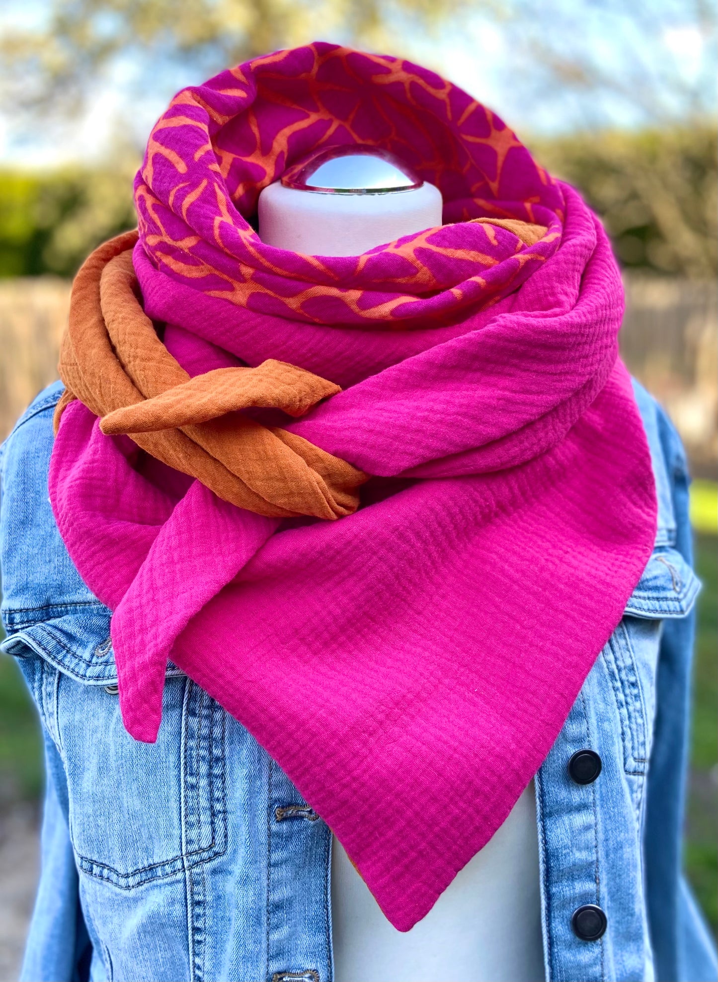 XXl Musselintuch großes Dreieckstuch, Damen Schal, orange , pink , neon, Streifen , Blockstreifen Musselintücher, Stilltuch , Strandlaken