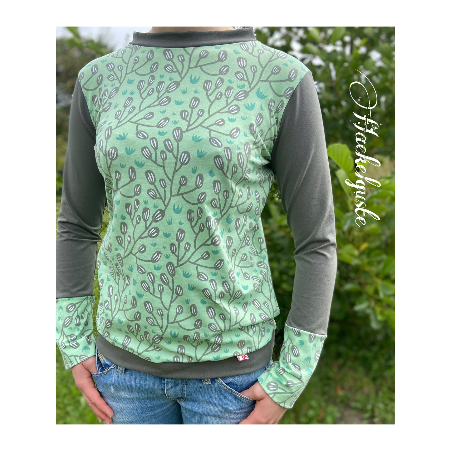 Langarmshirt Damen, Shirt Retro , Longsleeve , vintage , grün, minze