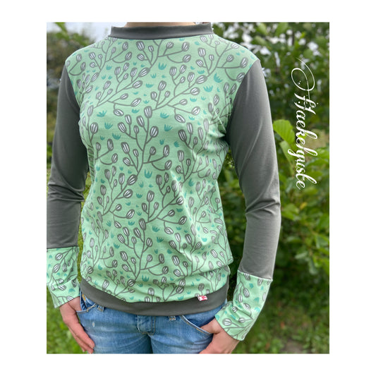 Langarmshirt Damen, Shirt Retro , Longsleeve , vintage , grün, minze