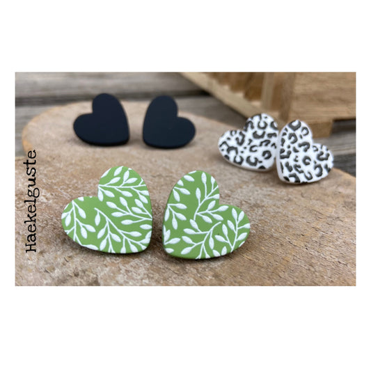 von Herzen Ohrstecker schwarz grün Leo Punkte Geschenk Ohrringe Herz