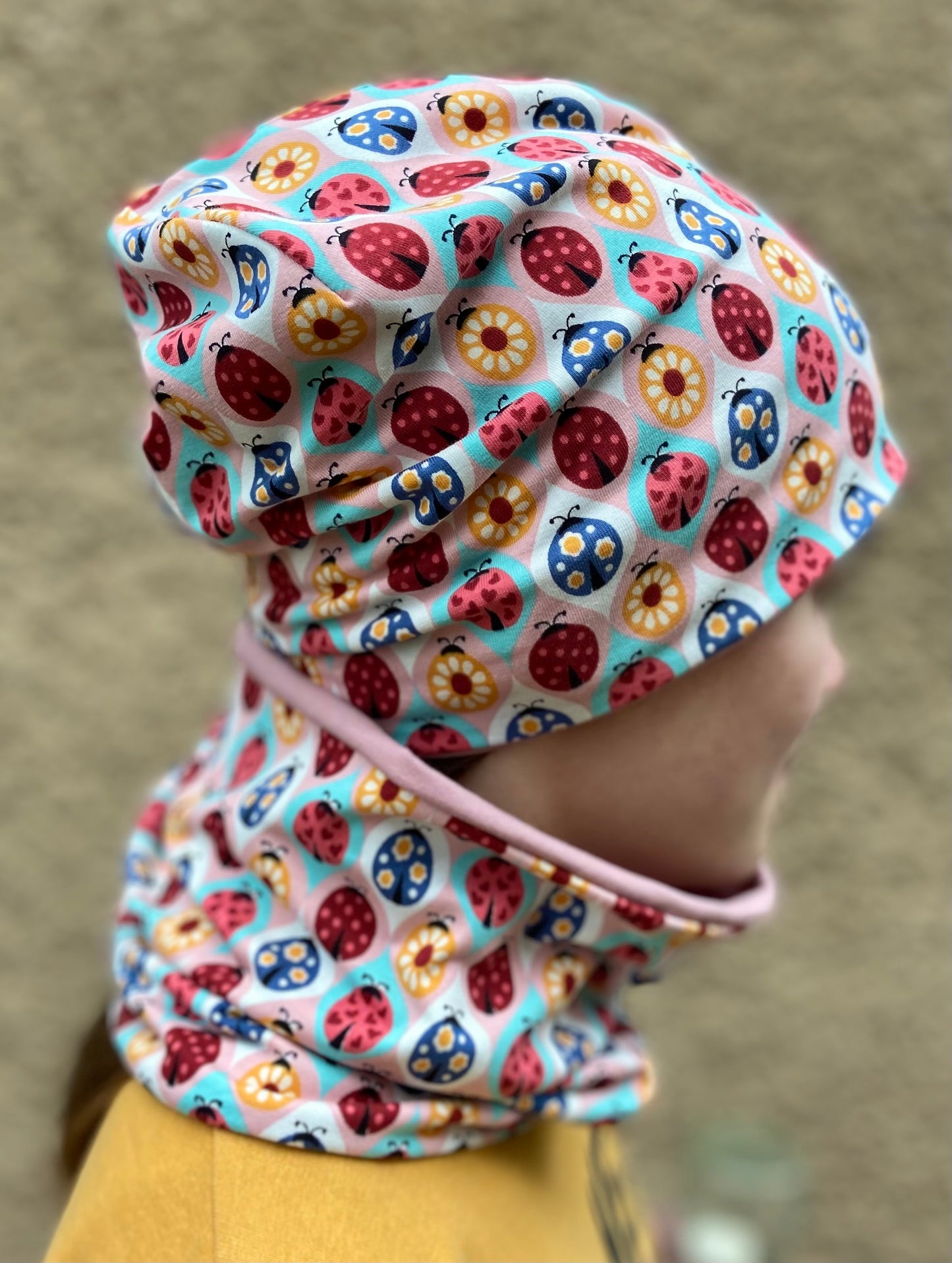 Beanie / Loop Set Mädchen, Mütze Käfer, 2 lagig Übergang, gefüttert Longbeanie Hängemütze