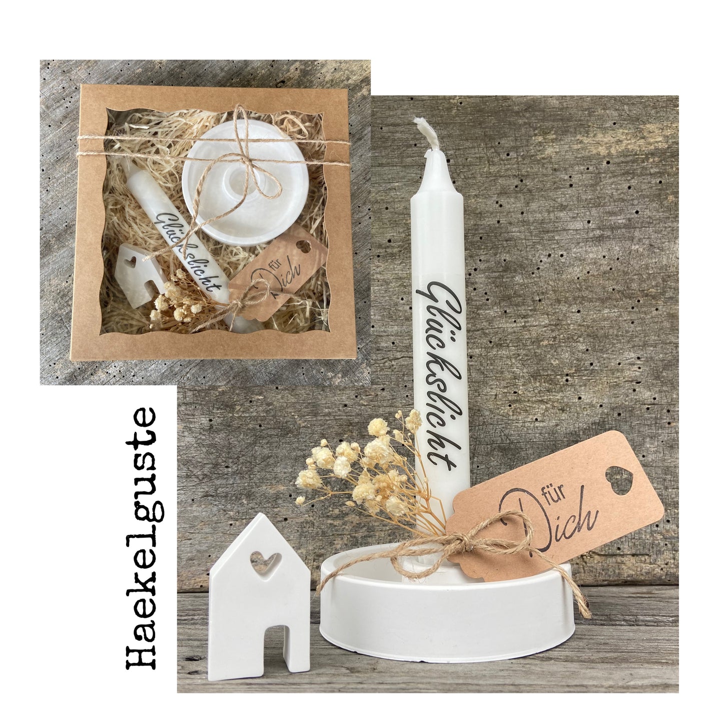 Geschenkset Glückslicht Lieblingsmensch Kerze + Kerzenhalter Kerzenständer Geschenk Stabkerze Muttertag Valentinstag