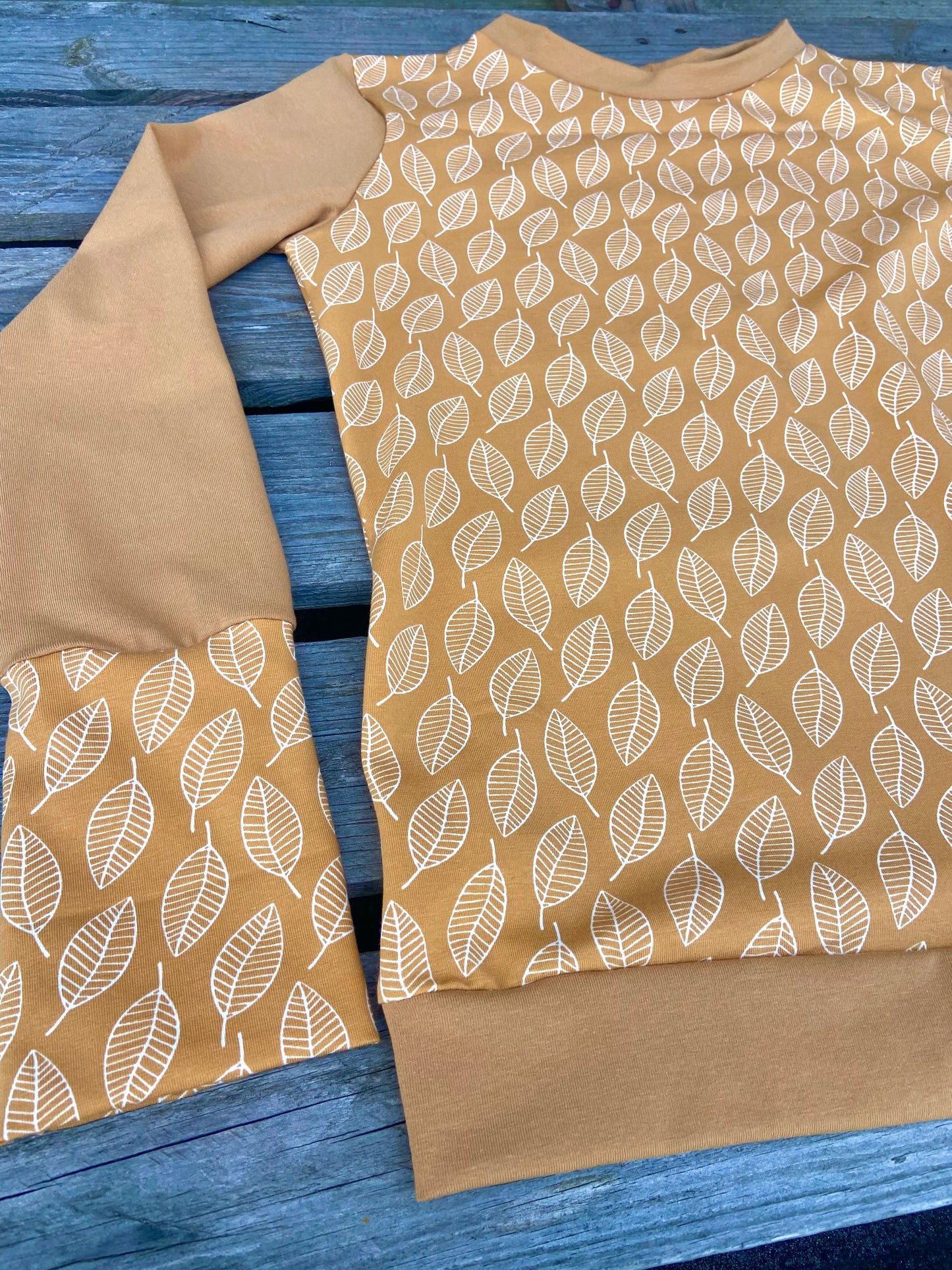Langarmshirt Bio Jersey Blätter Retro Shirt, Maisgelb , senfgelb , okker , gelb