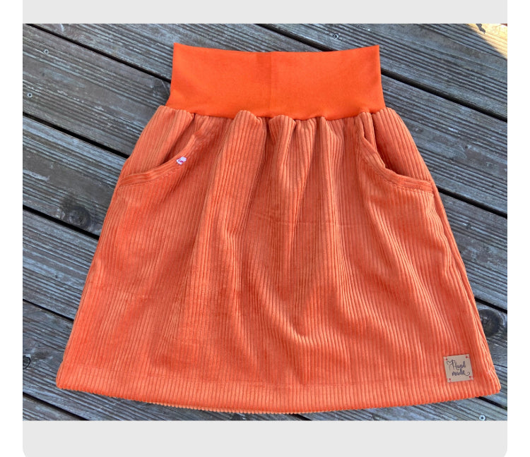 Cord Rock orange Breitcord Rock Cord A-Form Damen Rock mit Taschen Herbst Hüftrock Taillienrock