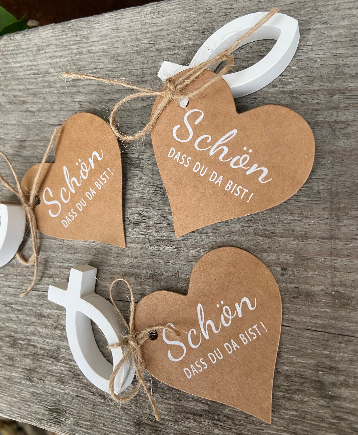 Platzkarten, Tischdeko, Tischkarten, Deko Landhaus, Shabby Hochzeit Taufe Konfirmation Schön das du da bist
