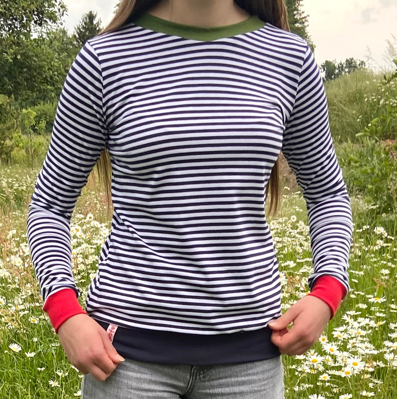 Langarmshirt Damen Streifen Blau Weiß gestreift retro stripes