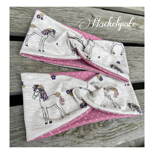 Mädchen KnotenStirnband Haarband haedband Pferd Einhorn beige sand