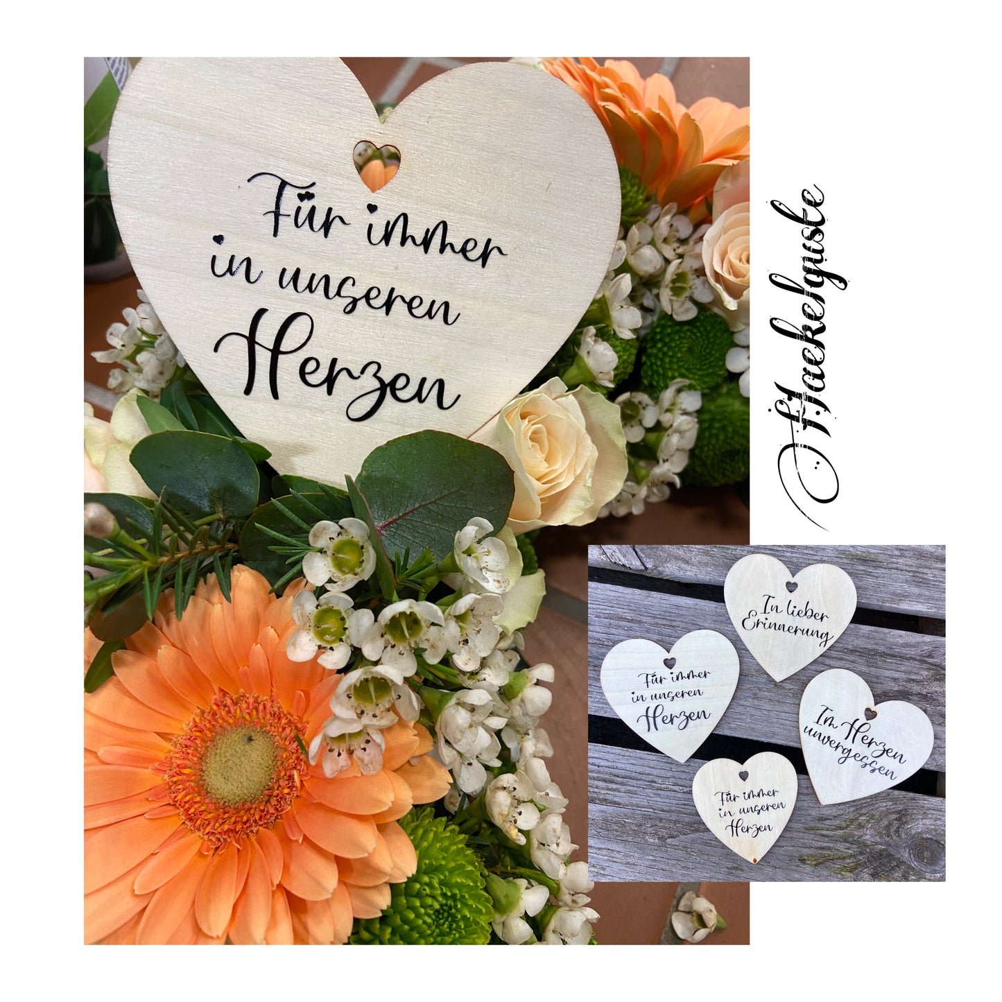 Kranzstecker / Trauer Holzherz / Trauerschleife / Grabschmuck / Beisetzung / Personalisiert / Grabkranzstecker / Grabgesteck / Trauerkranz