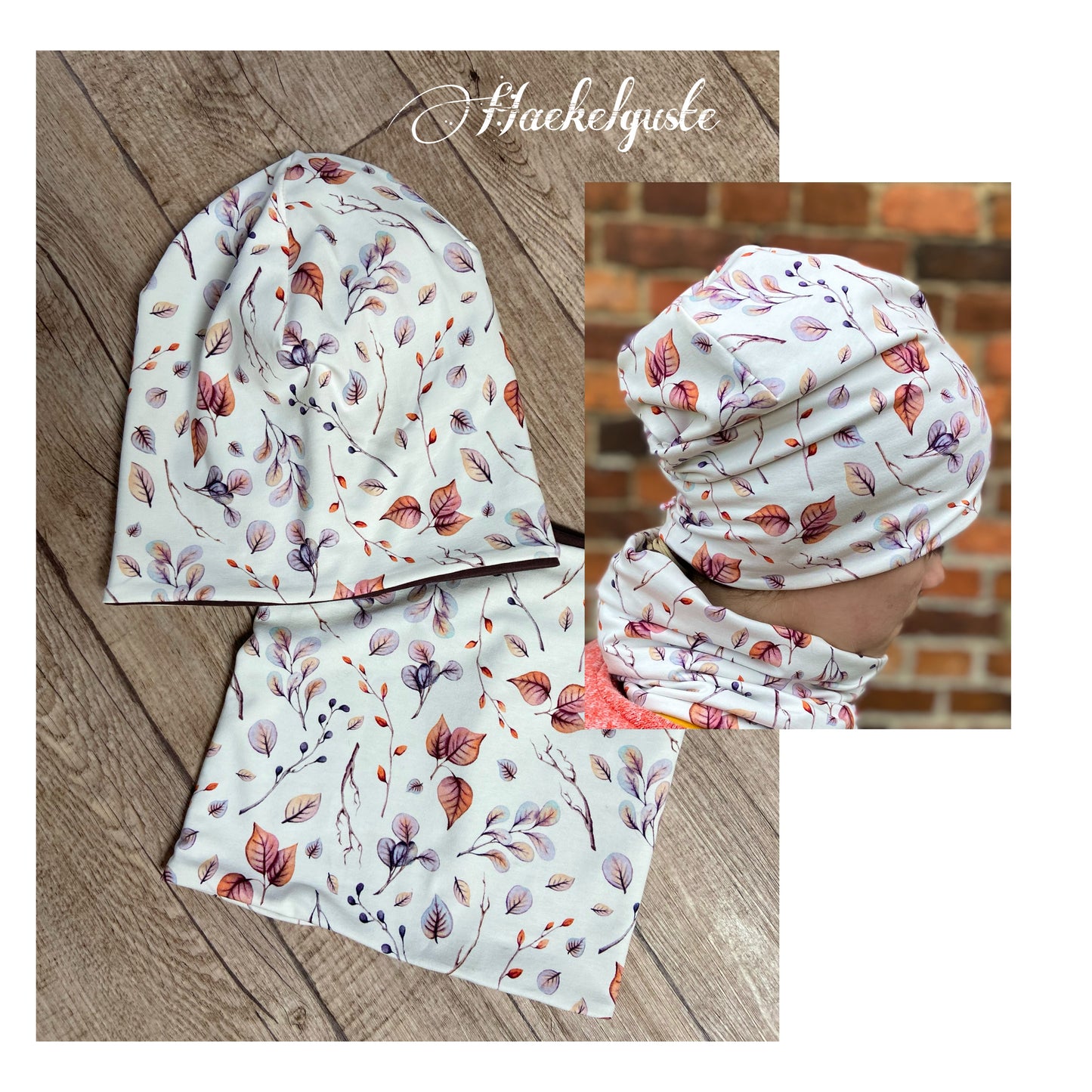 Beanie Blätter & Loop im Set Mädchen Herbst Übergang Doppellagig