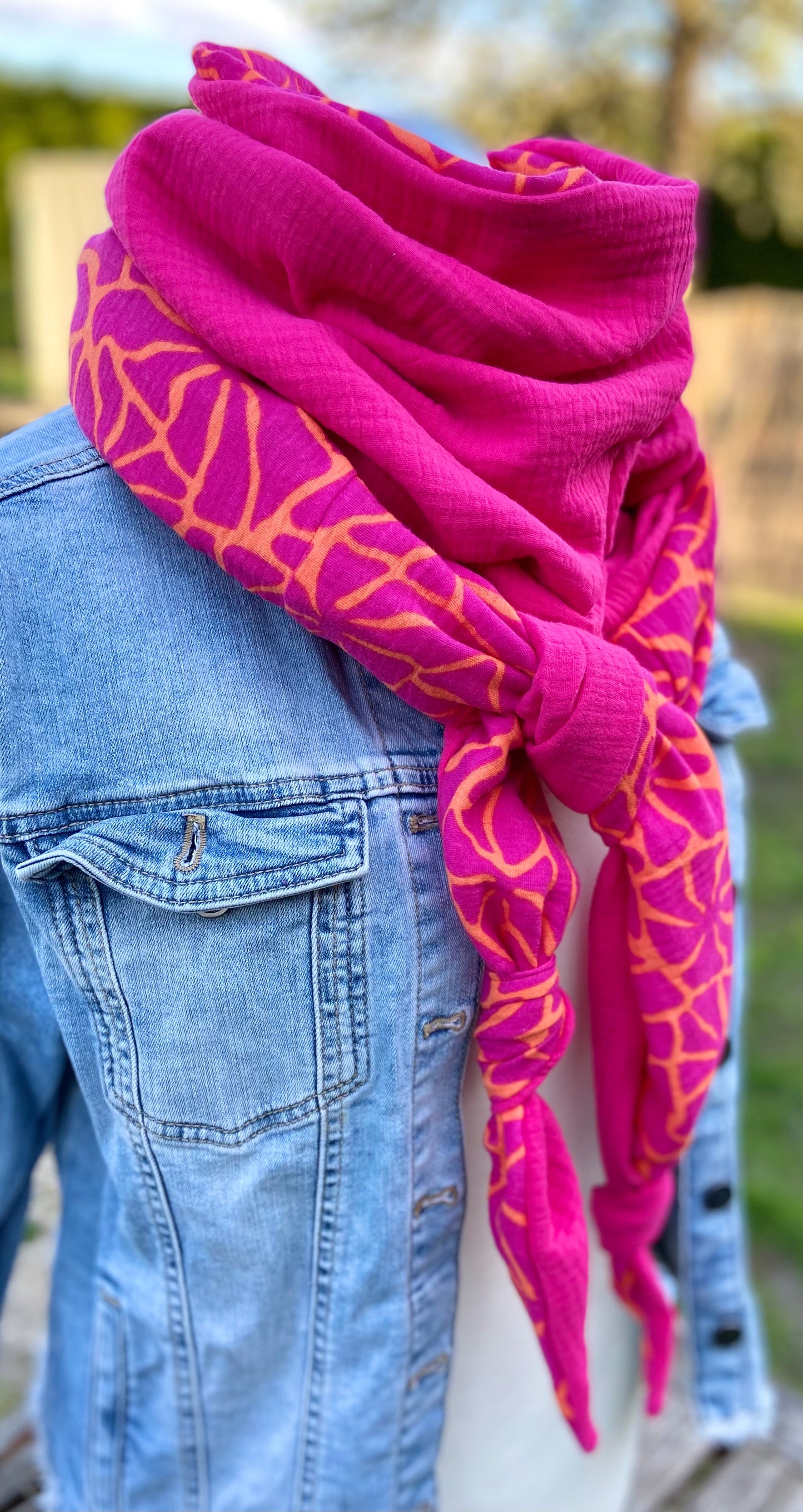 XXl Musselintuch großes Dreieckstuch, Damen Schal, orange , pink , neon, Streifen , Blockstreifen Musselintücher, Stilltuch , Strandlaken