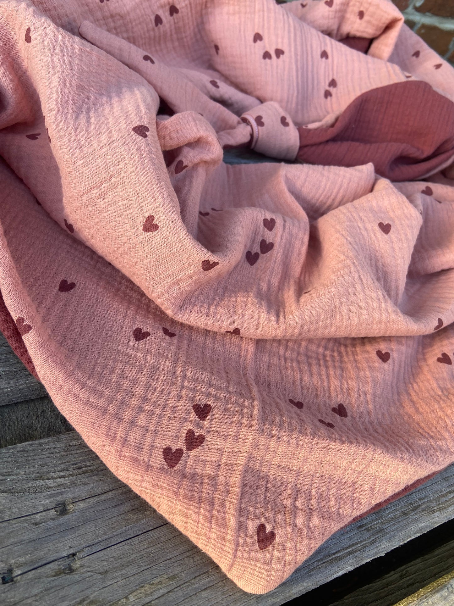 XXL Musselin Wende - Dreieckstuch / großes Tuch Damen / Geschenk Geburtstag Mama / Pünktchen Herzchen rostrot aprikose / Muttertag
