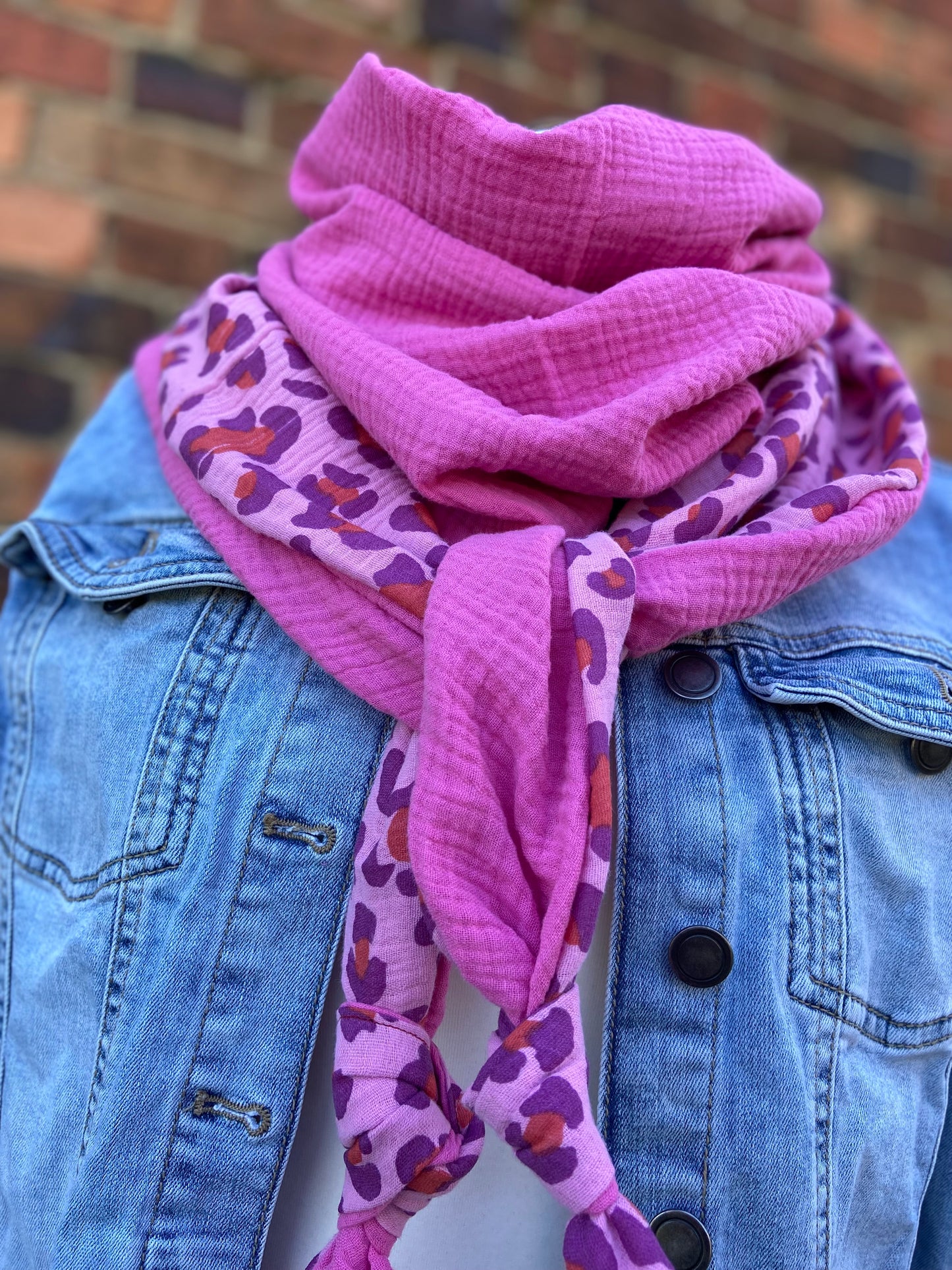 XXL Musselin Wende - Dreieckstuch Musselin leopardenprint pink neon rosa großes Tuch Damen Musselintuch Geschenk