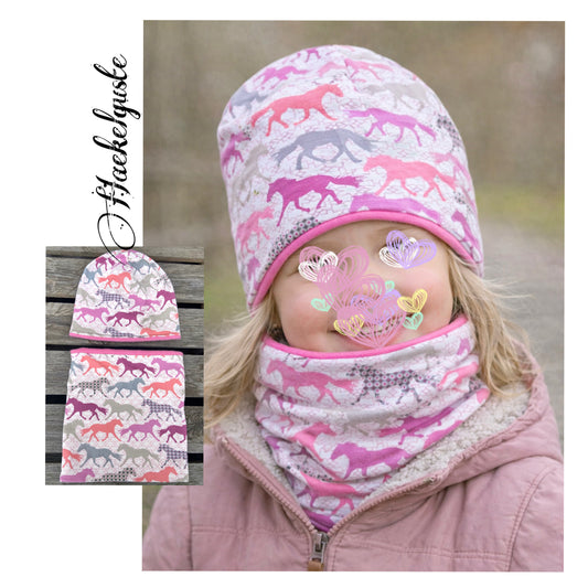 Beanie+ Loop Mädchen Set Pferd , Hipster , Pferdemädchen
