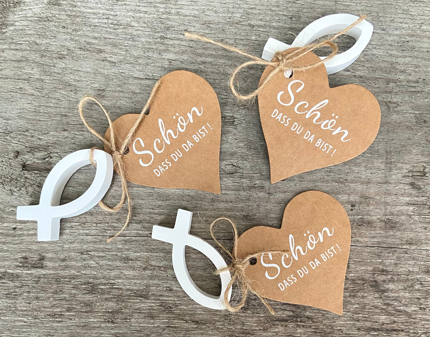 Platzkarten, Tischdeko, Tischkarten, Deko Landhaus, Shabby Hochzeit Taufe Konfirmation Schön das du da bist