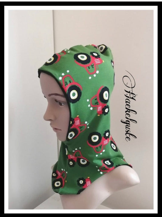 Schlupfmütze Traktor , Kinder Sturmhaube, Ohrenmütze, grün rot Trekker Landleben Dorfkind