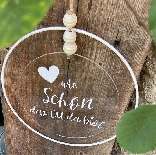 Türkranz  wie schön das du da bist Haus Metallring Geschenk Hauseinweihung Freundin Türschild weiß Eingang 20 cm neues Heim Zuhause Hochzeit