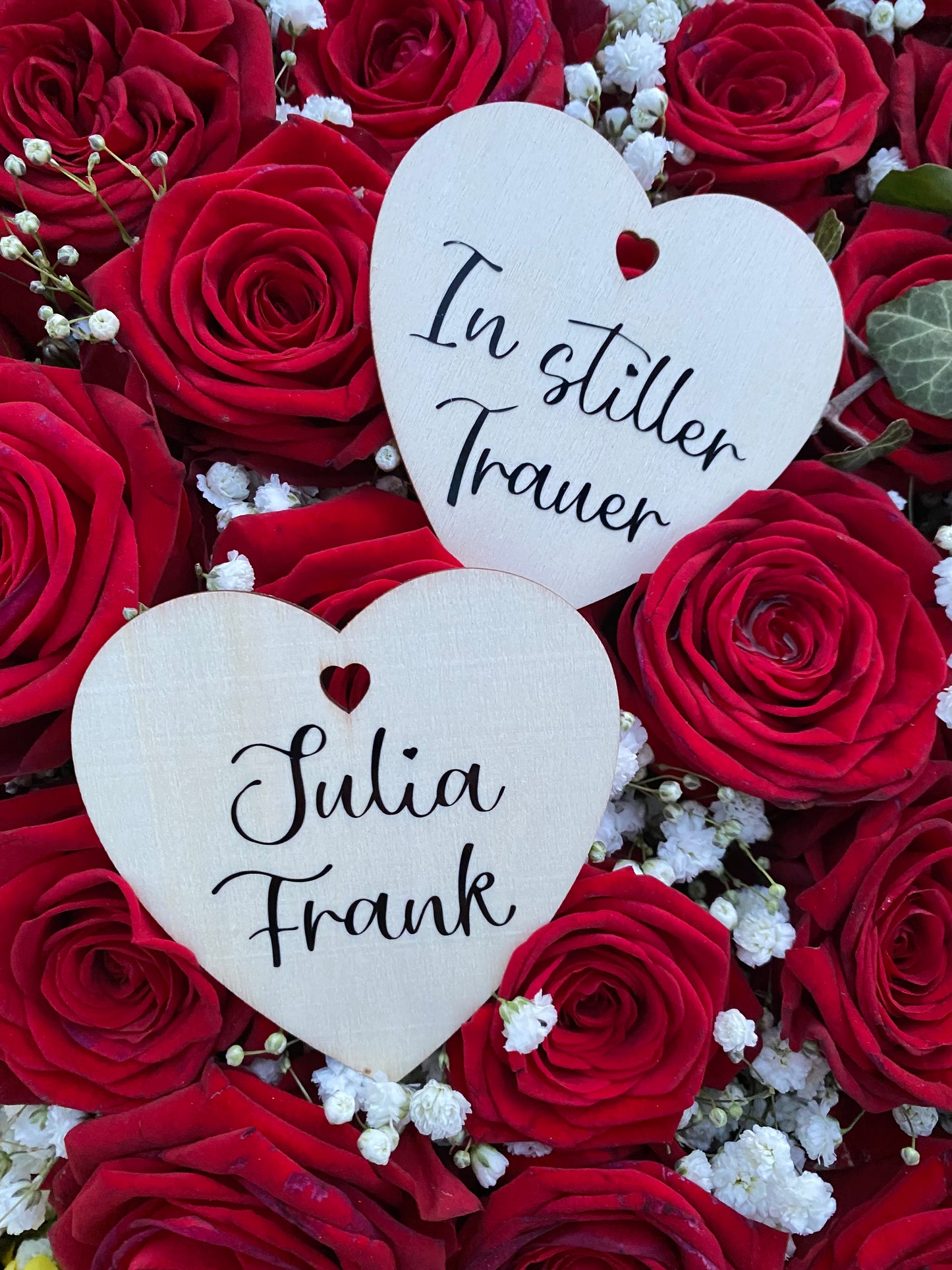 Kranzstecker / Trauer Holzherz / Trauerschleife / Grabschmuck / Beisetzung / Personalisiert / Grabkranzstecker / Grabgesteck / Trauerkranz