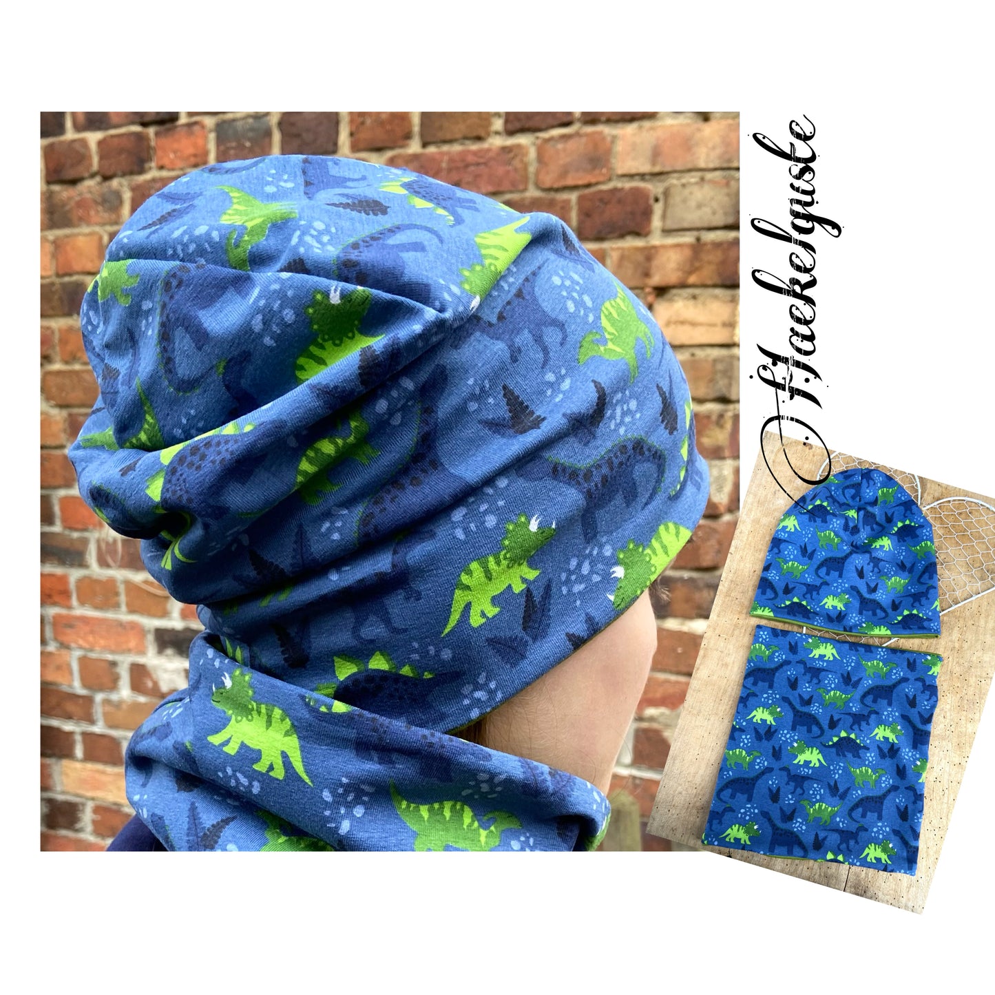 Mütze Dino Beanie o. Loop Jersey o.  Fleece    Kinder unisex Dinosaurier blau grün oliv Jungen Mütze Übergang gefüttert 2 lagig
