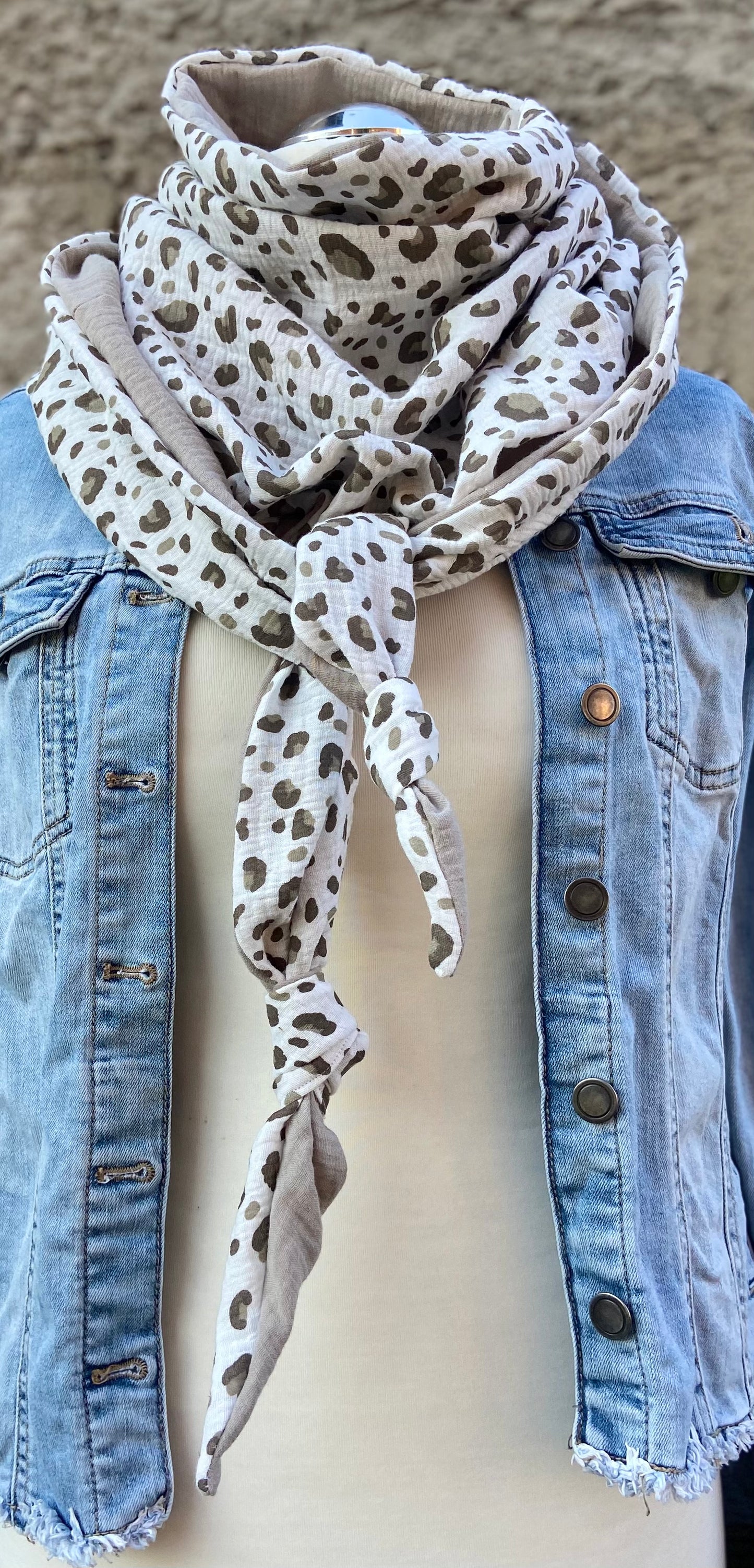 XXL Musselin Wende - Dreieckstuch Musselin leopardenprint großes Tuch Damen Musselintuch Geschenk Geburtstag Mama