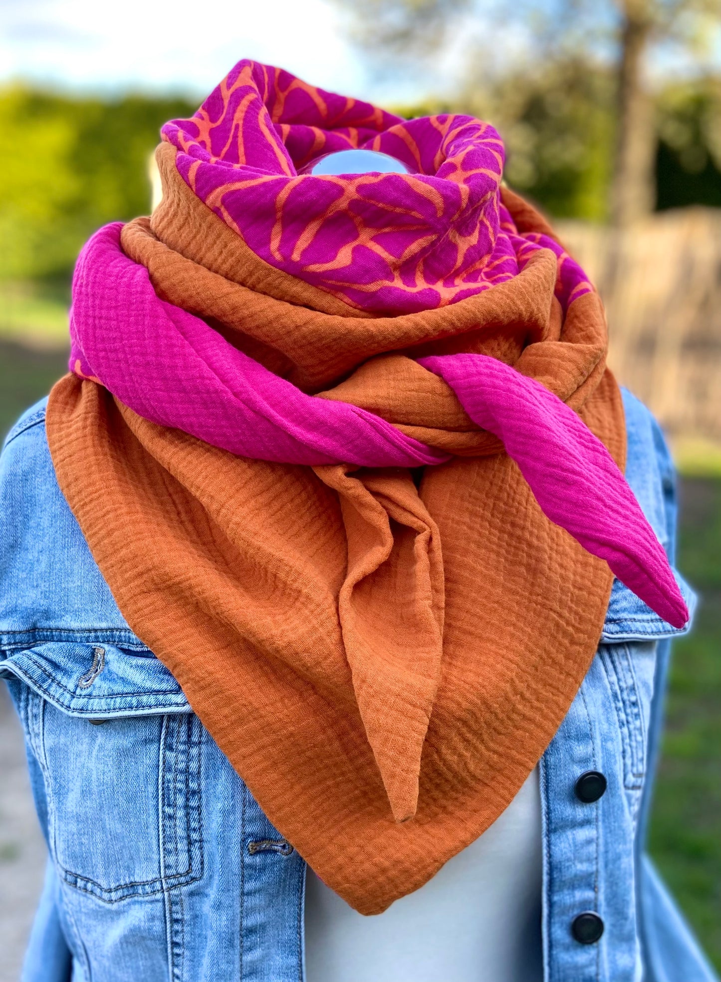 XXl Musselintuch großes Dreieckstuch, Damen Schal, orange , pink , neon, Streifen , Blockstreifen Musselintücher, Stilltuch , Strandlaken