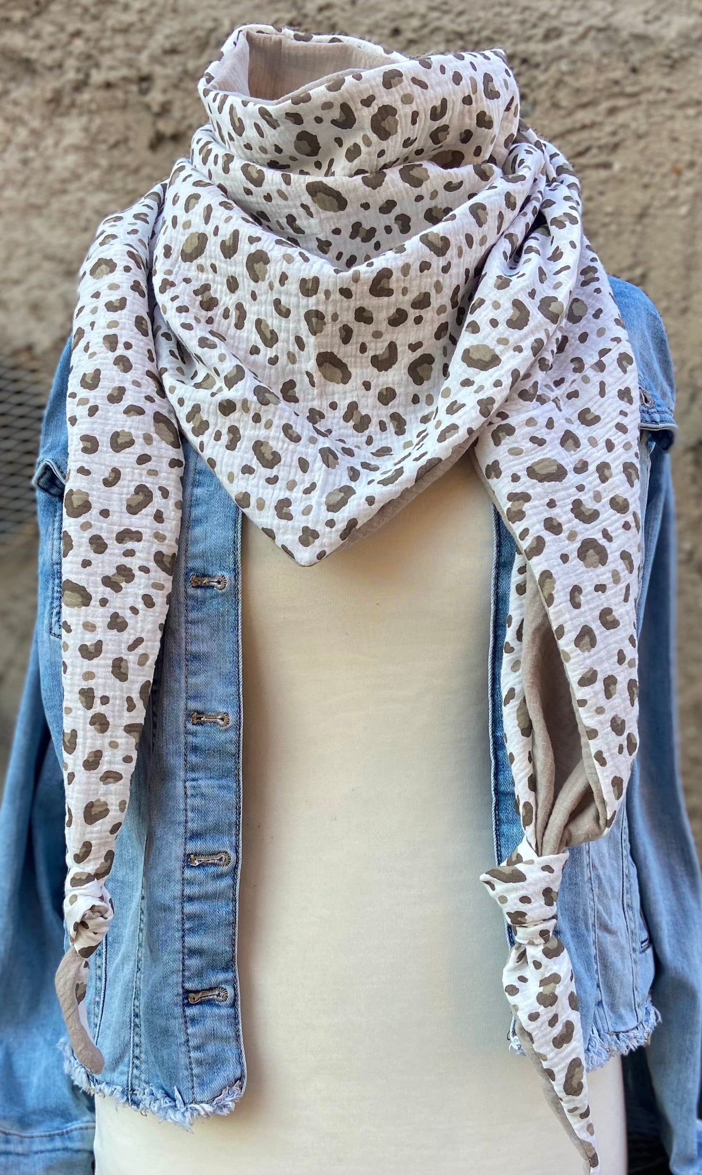 XXL Musselin Wende - Dreieckstuch Musselin leopardenprint großes Tuch Damen Musselintuch Geschenk Geburtstag Mama
