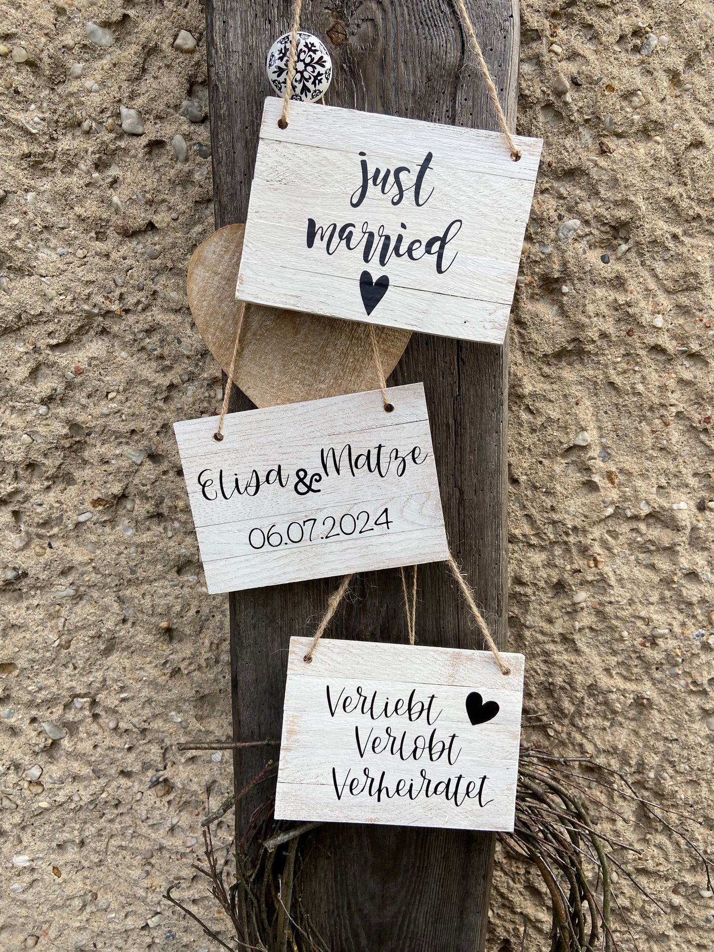 Holzschilder, Dekoschilder, Candybar, Hochzeit, Wollkommen, Just Married, Geschenk Hochzeit