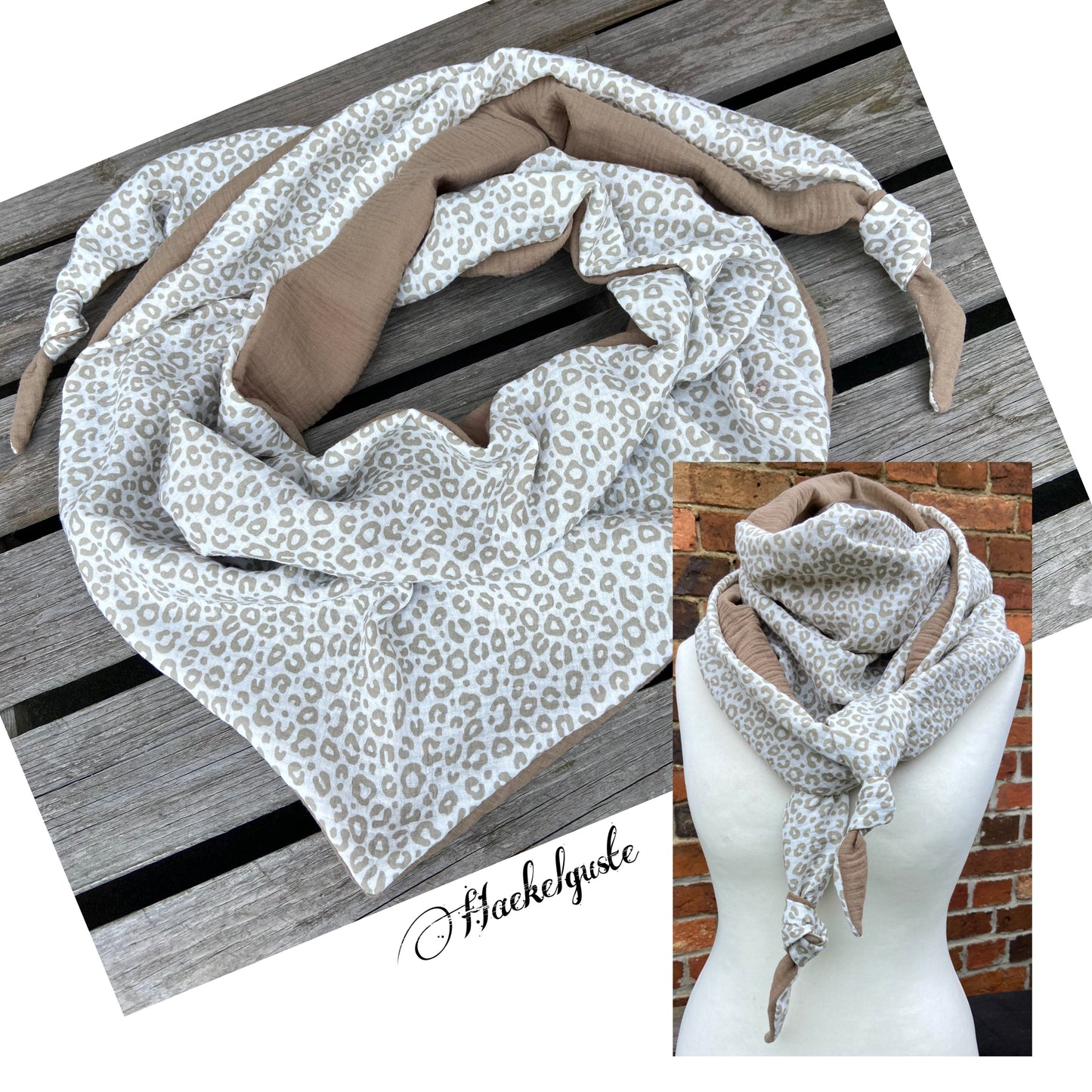 XXL Musselin Wende - Dreieckstuch Musselin leopardenprint großes Tuch Damen Musselintuch Geschenk Geburtstag Mama