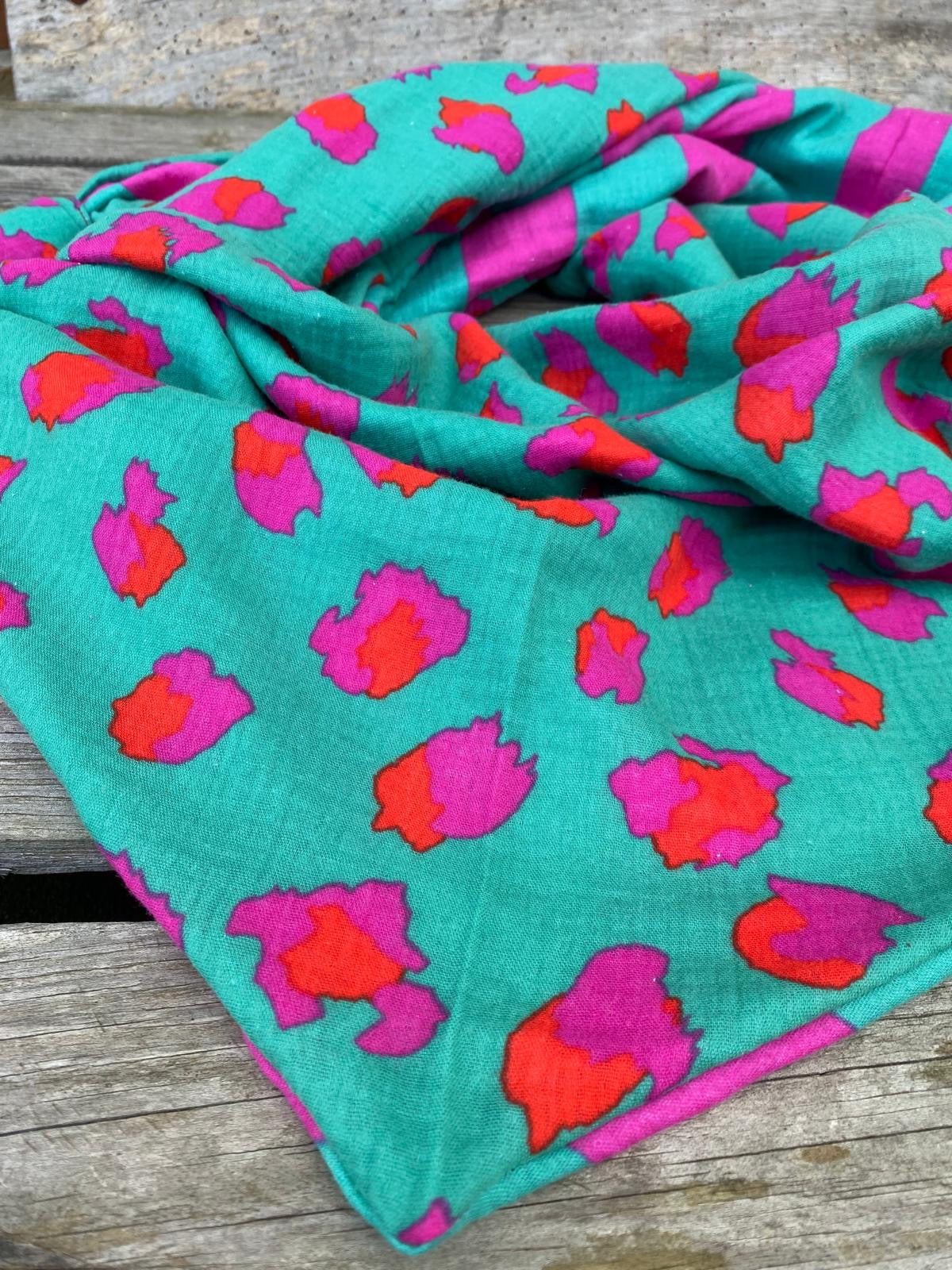 XXL Musselin Wende - Dreieckstuch pink grün großes Tuch Damen Blockstreifen Geschenk Geburtstag Mama