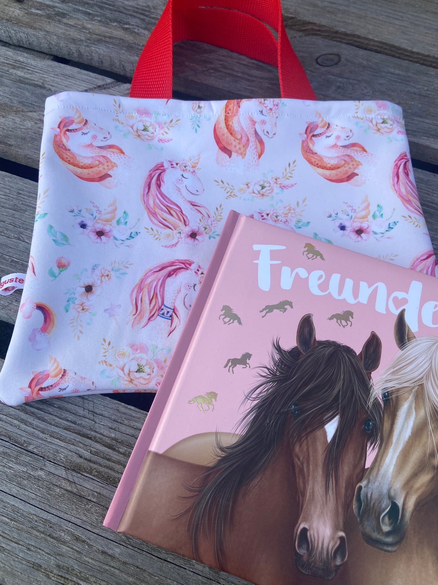 Freundebuch Einhorn Set Tasche , Geschenk Mädchen, Buch Erinnerungen , Kita Freunde , Kindergartenalbum