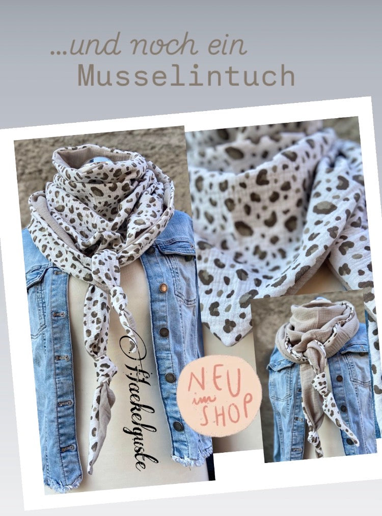 XXL Musselin Wende - Dreieckstuch Musselin leopardenprint großes Tuch Damen Musselintuch Geschenk Geburtstag Mama