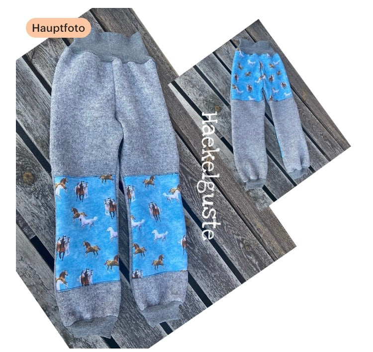 Wollwalk Hose mit Besatz Knie Po aus Softshell Überhose Outdoor Pants gefütterte Hose unisex Waldkindergarten warme Hose
