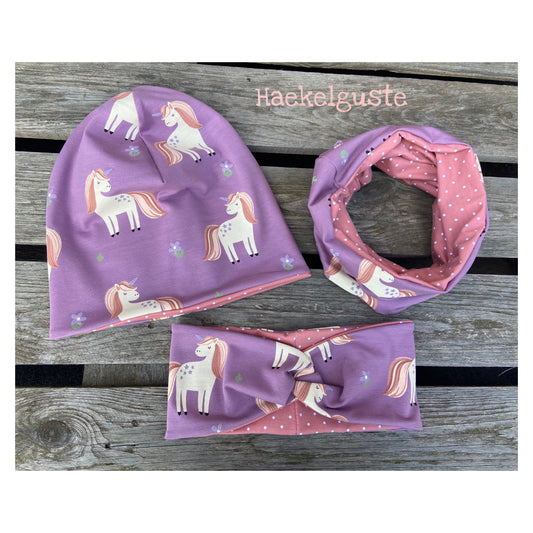 Einhorn Beanie + Loop , Stirnband,  Pferd , Mädchen Mütze, Übergang gefüttert Knotenstirnband