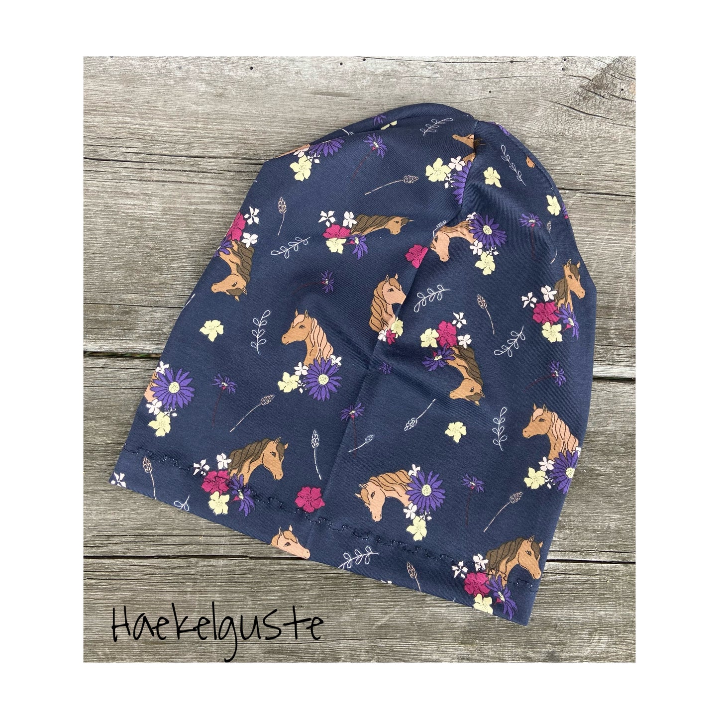 Mütze Beanie Pferd Jersey o.  Fleece Loop dunkelblau Mädchen Mütze Übergang einlagig doppellagig Herbst Winter gefüttert
