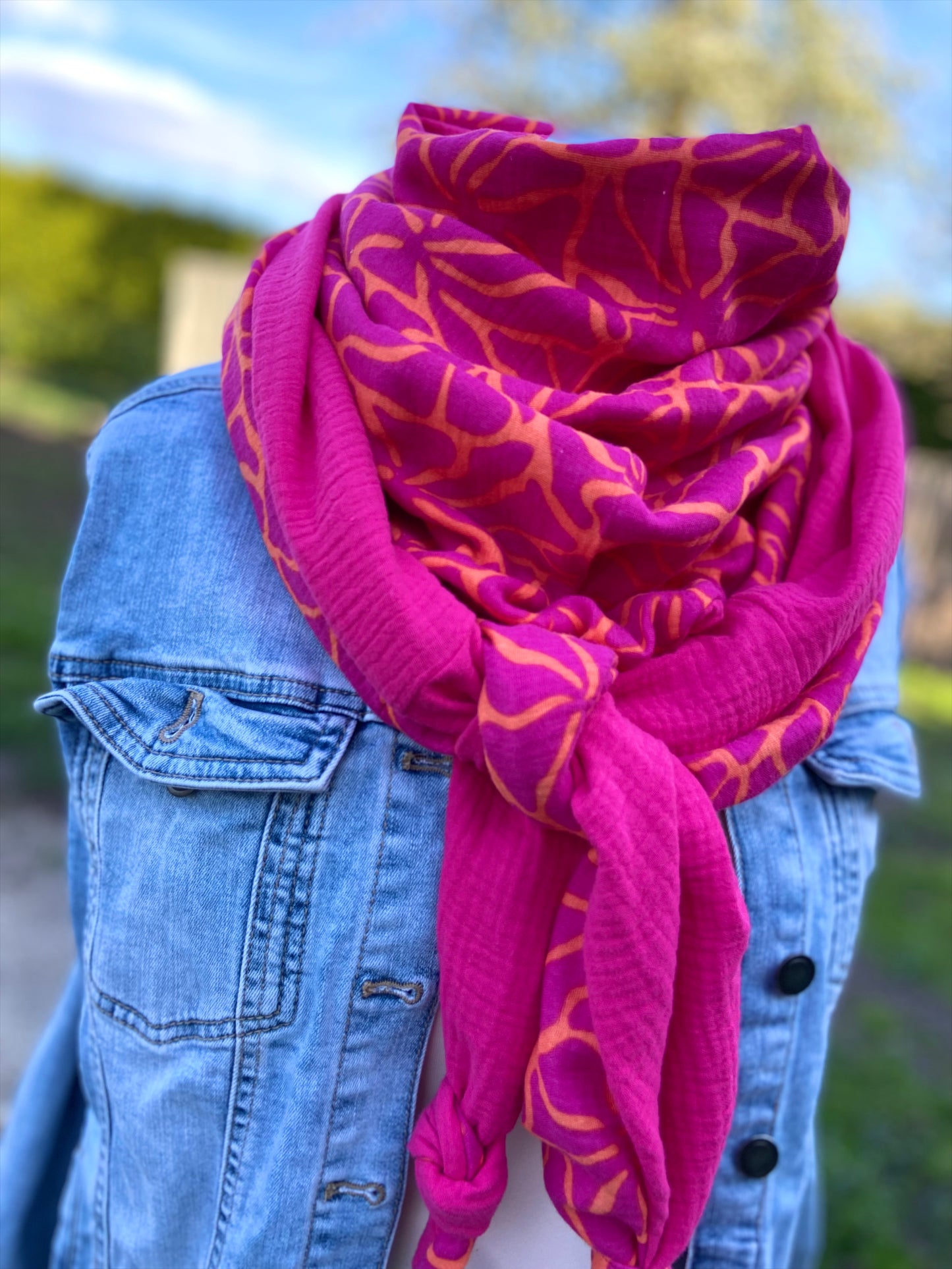 XXl Musselintuch großes Dreieckstuch, Damen Schal, orange , pink , neon, Streifen , Blockstreifen Musselintücher, Stilltuch , Strandlaken