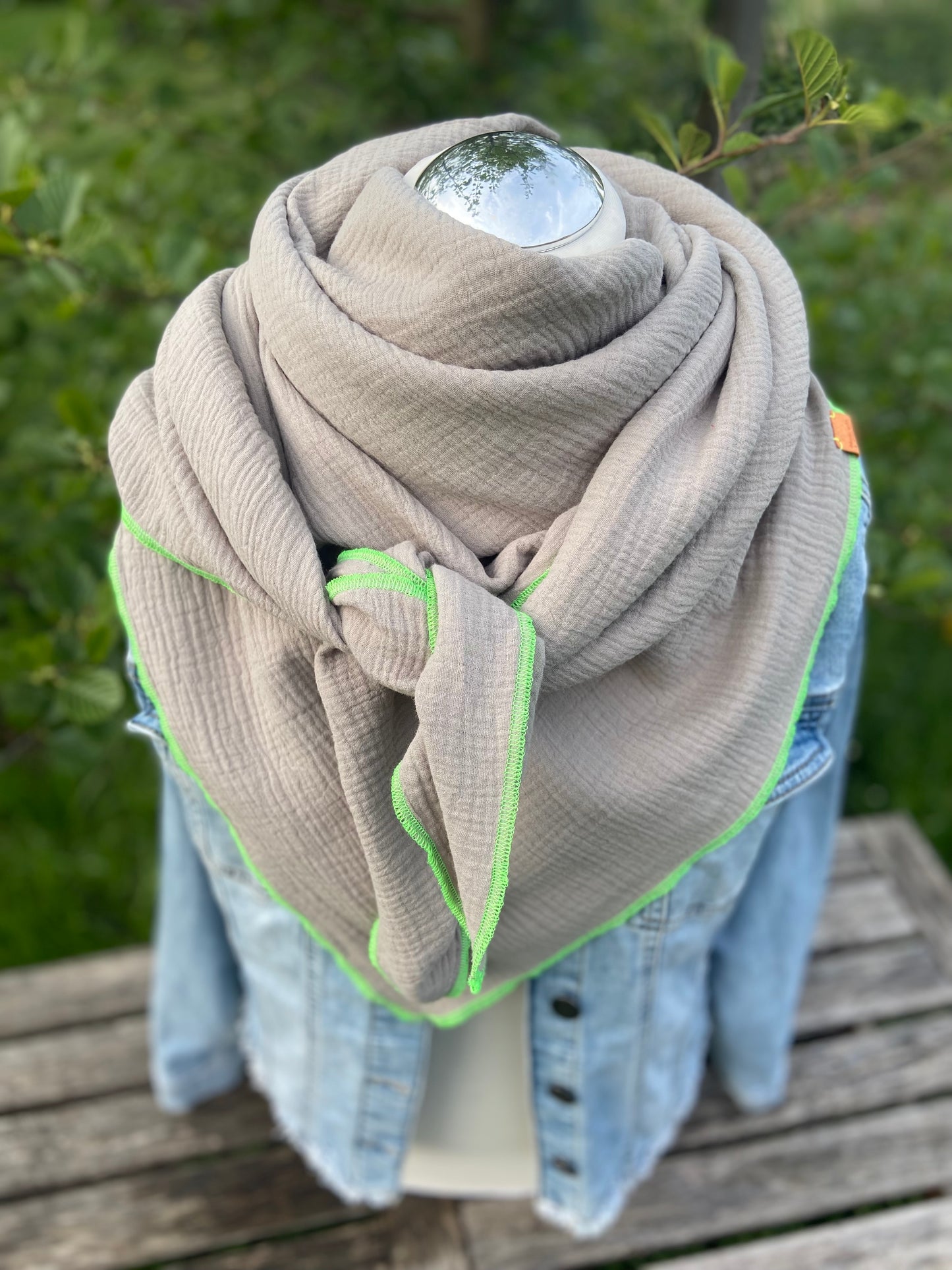 Musselintuch,  großes Dreieckstuch, Damen Schal, sand beige , neon grün, Musselintücher, Cupple