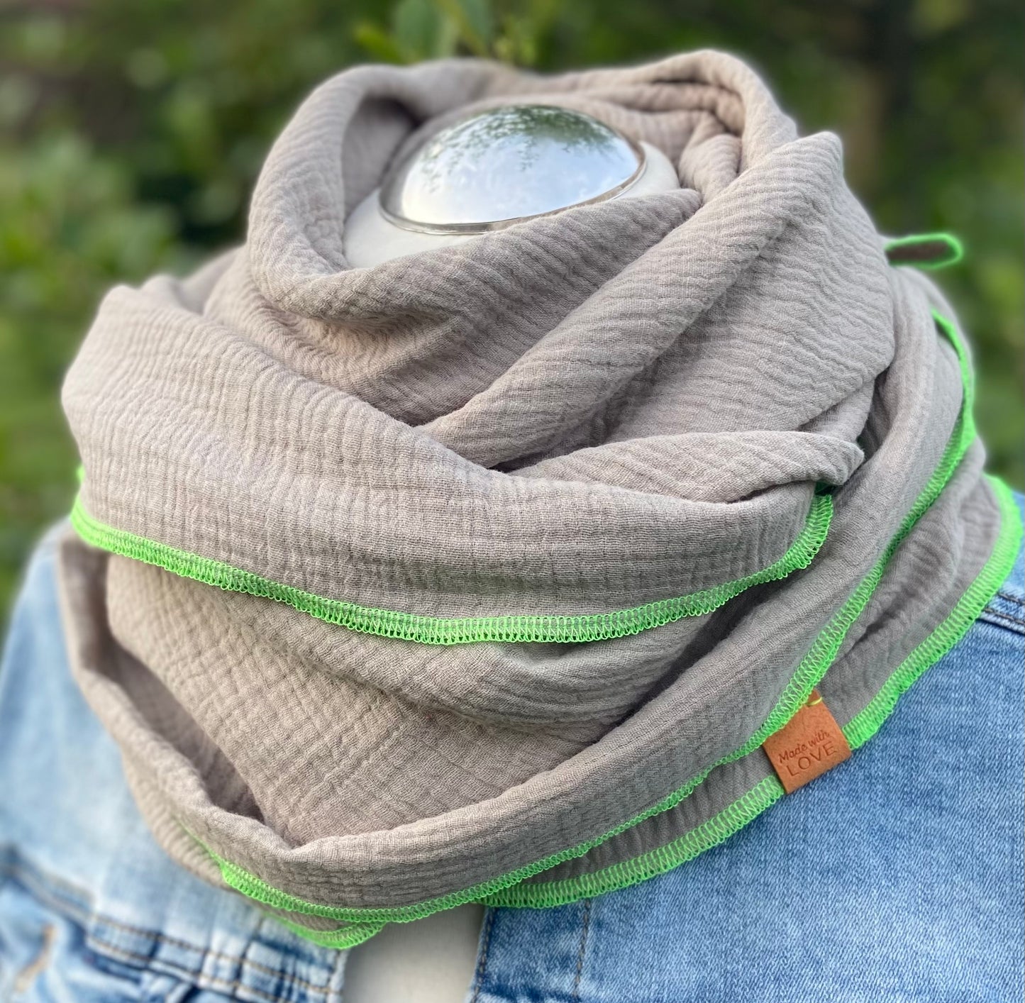 Musselintuch,  großes Dreieckstuch, Damen Schal, sand beige , neon grün, Musselintücher, Cupple
