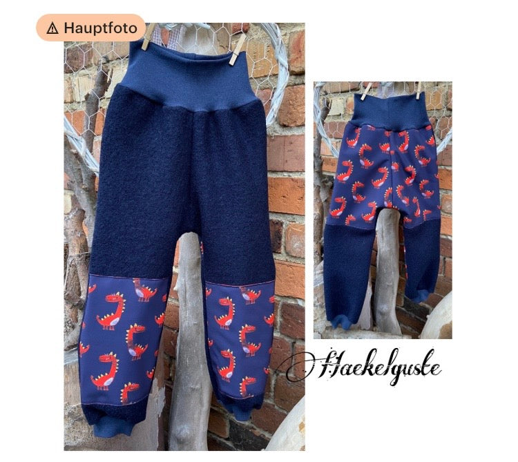 Wollwalk Hose mit Besatz Knie Po aus Softshell Überhose Outdoor Pants gefütterte Hose unisex Waldkindergarten warme Hose