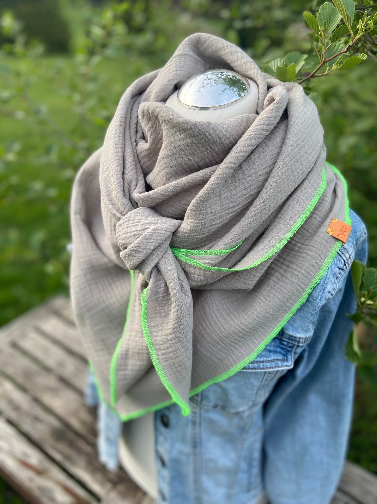 Musselintuch,  großes Dreieckstuch, Damen Schal, sand beige , neon grün, Musselintücher, Cupple