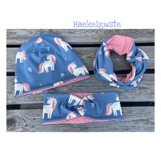Einhorn Beanie + Loop , Stirnband,  Pferd , Mädchen Mütze, Übergang gefüttert Knotenstirnband (Kopie)